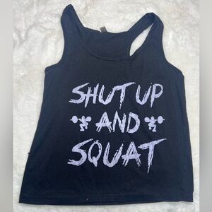 Shut up and Squat workout gym active tank Black and light purple tank top